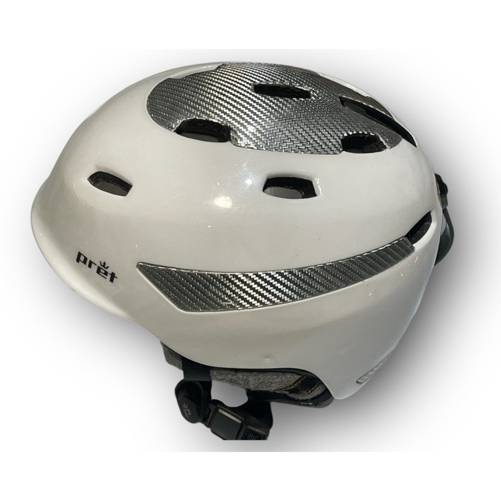 Pret Carbon X Ski Snowboard Helmet White Carbon Fiber VTT3 Adjustable Vents Sz S